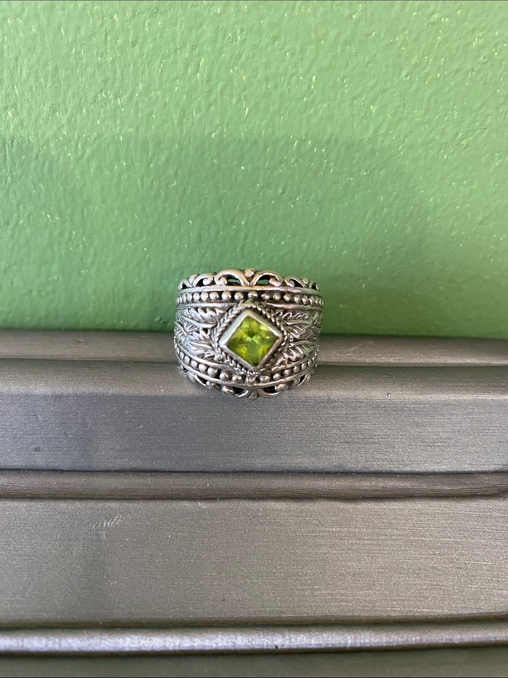 Sterling Silver Green Peridot Ring Size 8